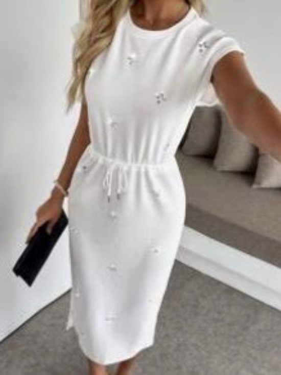 SHEIN Dresses & Skirts - SHEIN White Drawstring Midi Dress with Subtle Embellishments